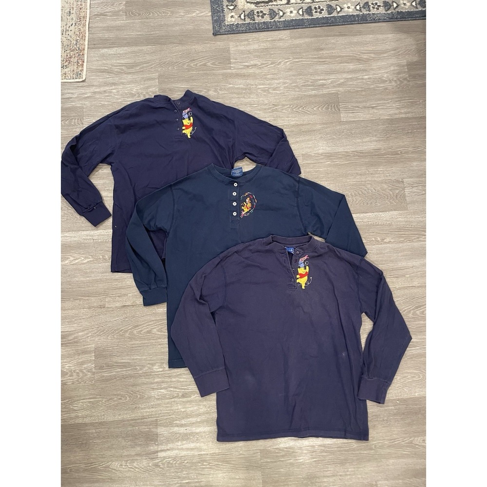 (3) Winnie The Pooh Quarter Button Long Sleeve Shirt Embroidered Fall Sz M READ